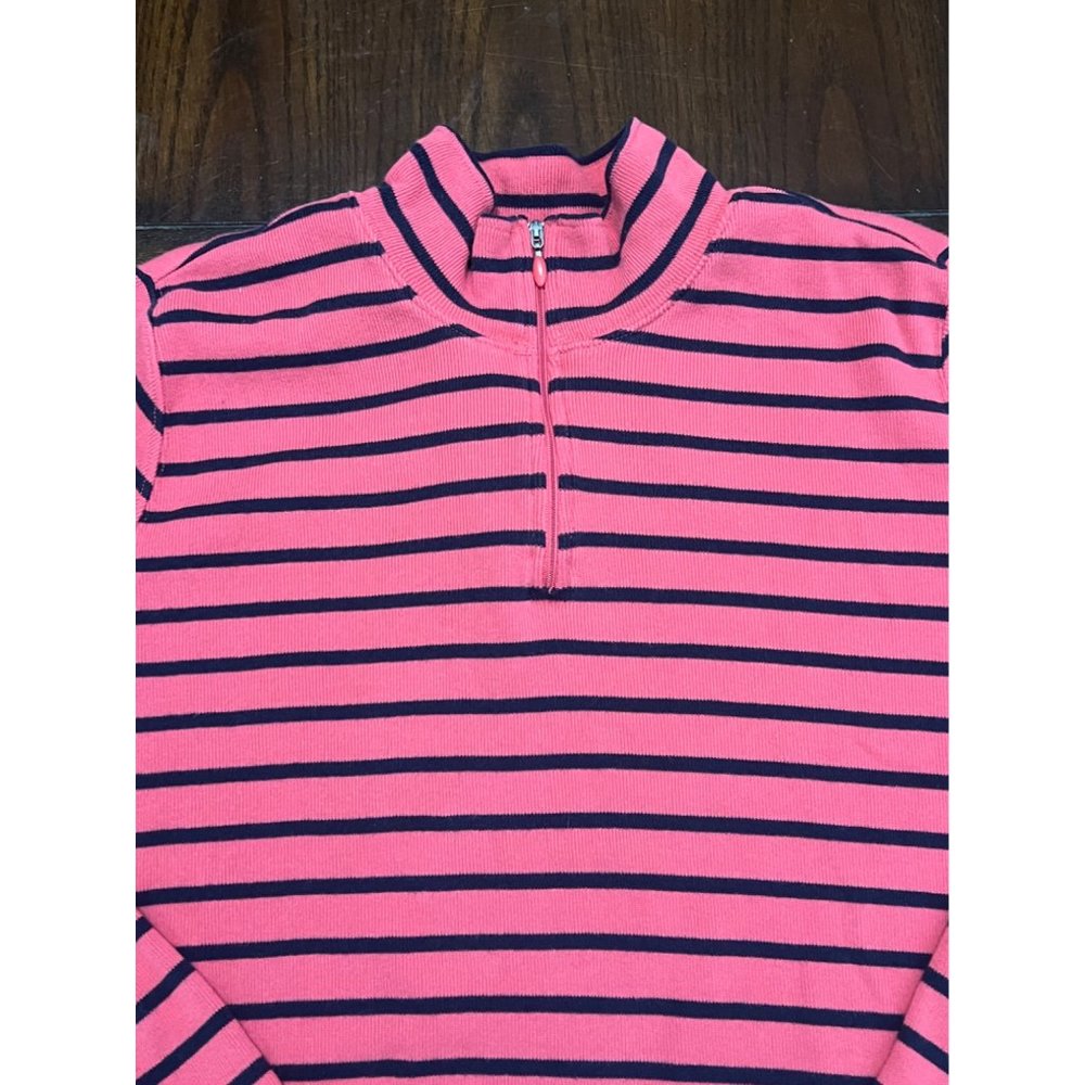 L.L.Bean Pink And Navy Blue Long Sleeve Quarter Zip Pullover Sweater 2X - Picture 2 of 6
